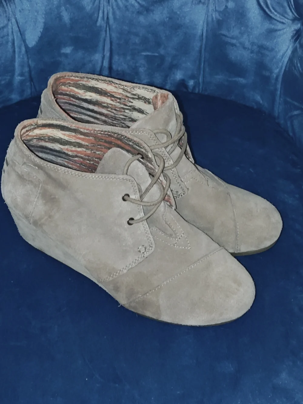 Toms Taupe Suede Lace-Up Wedge Ankle Boots